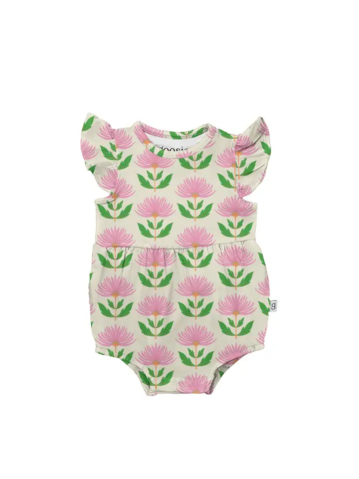 Pink Block Print Flowers - Flutter Bubble 6-12 Months