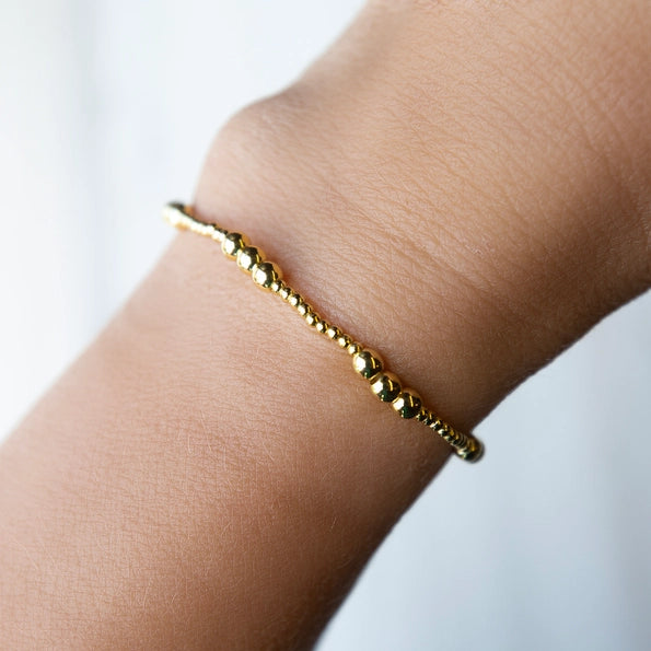 Gold Beaded Bracelets-Trio, Smooth, Gilded Stretch Bracelets