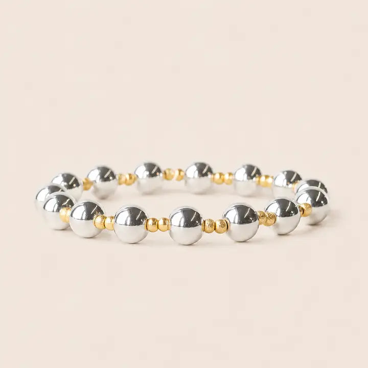Silver Plated Mixed Metal Beaded Stretch Bracelet-Duo