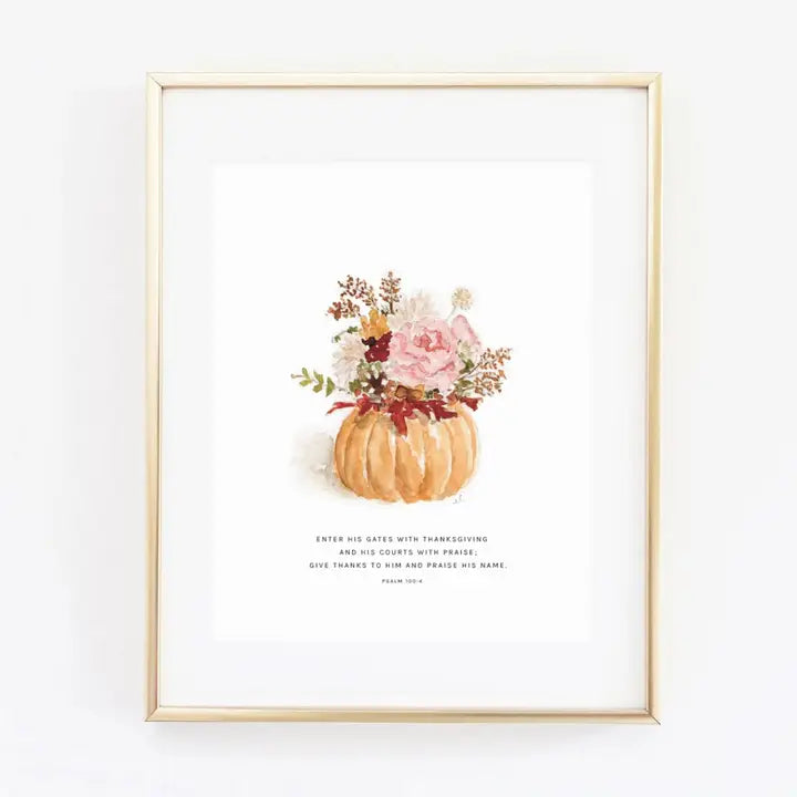Psalm 100:4 Pumpkin Bouquet Scripture Print by Emily Lex