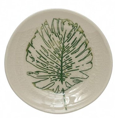 Stoneware Plate with Debossed Leaf