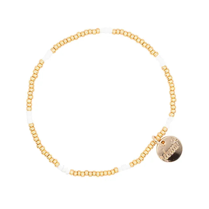 Freshwater Pearl Gold Beaded Ball Stretch Stacking Bracelet