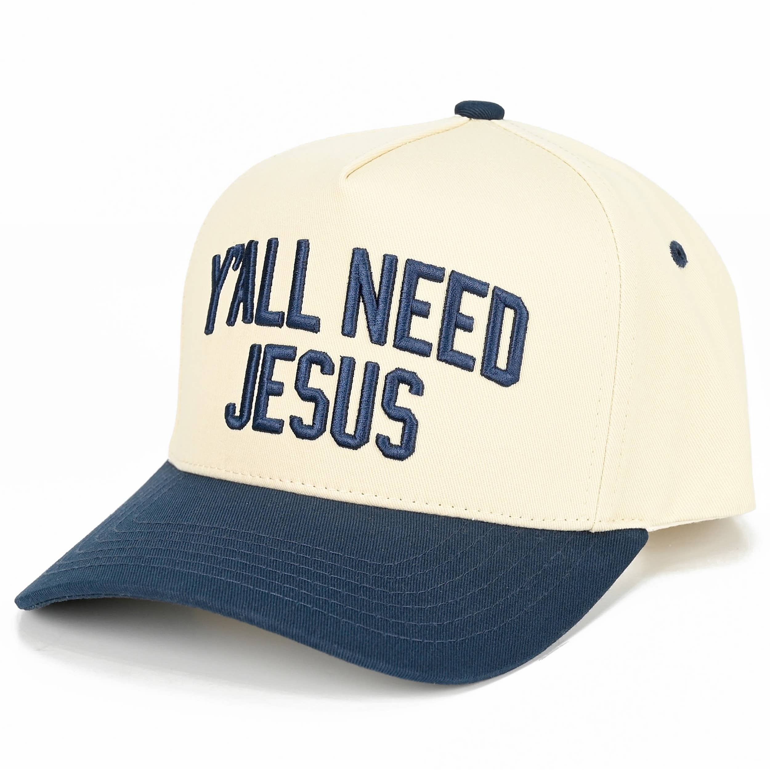 C.C Y'ALL NEED JESUS Embroidered Letter Two Tone Trucker Hat: Red