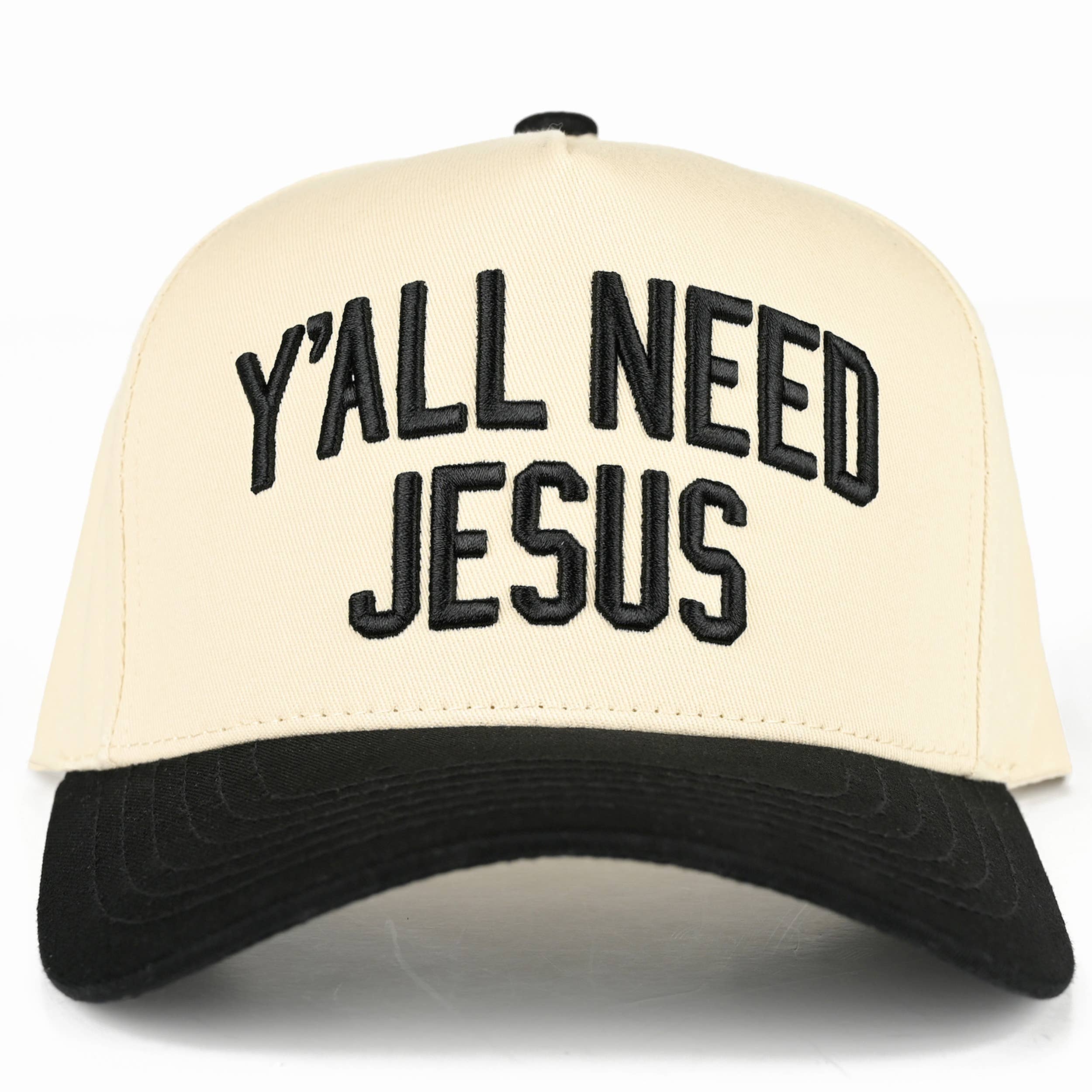 C.C Y'ALL NEED JESUS Embroidered Letter Two Tone Trucker Hat: Red