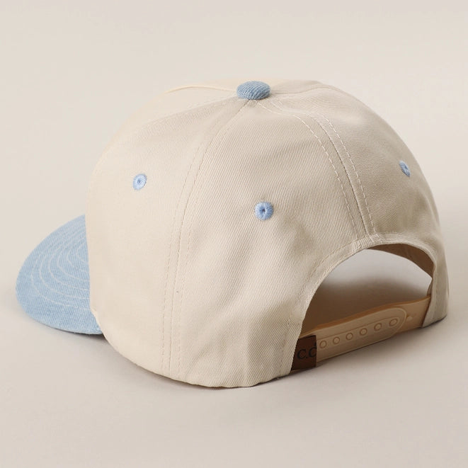 Floral American Flag Embroidered Two-Tone Denim Trucker Hat