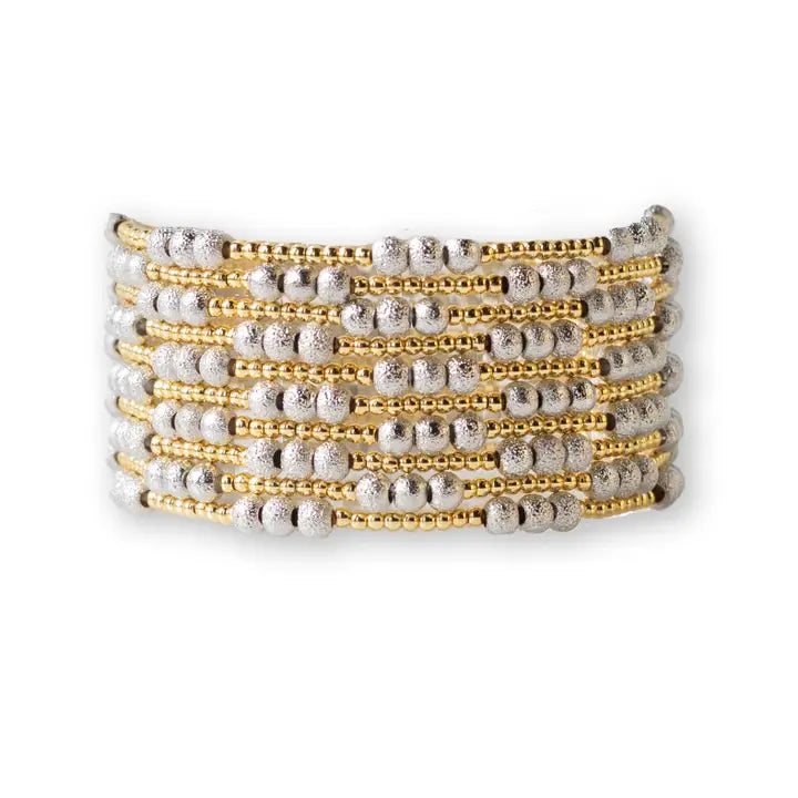 Gold Beaded Bracelets-Trio, Mixed Metals, Gilded Stretch