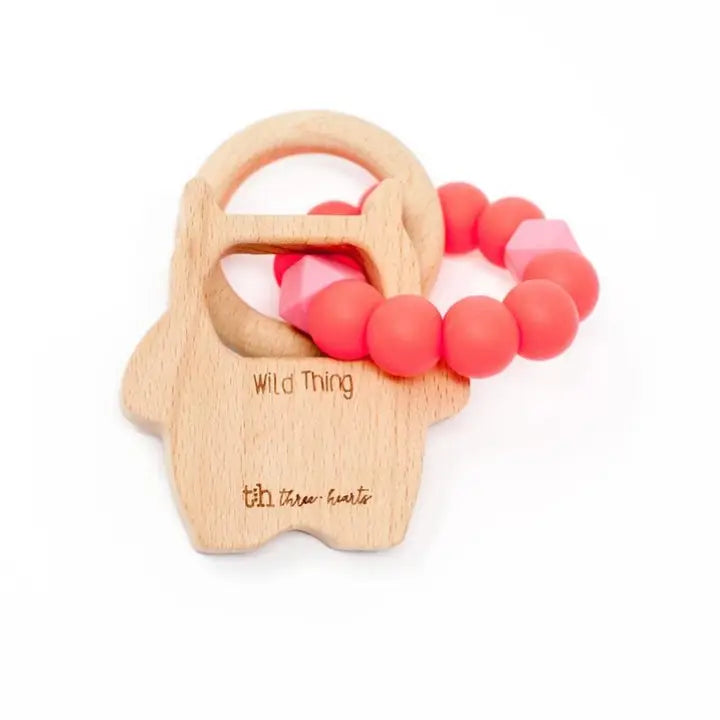 Wild Thing Teething Rattle, Shocking Pink