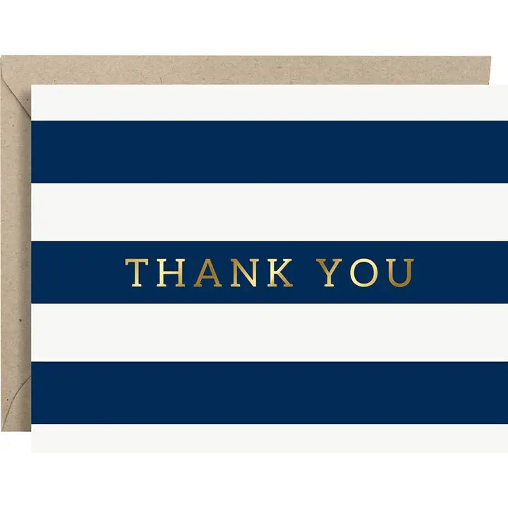 Navy Striped Foil Thank You Card
