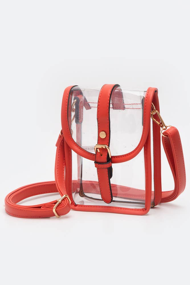 Clear Cross Body Stadium Concert Transparent Handbag: Red