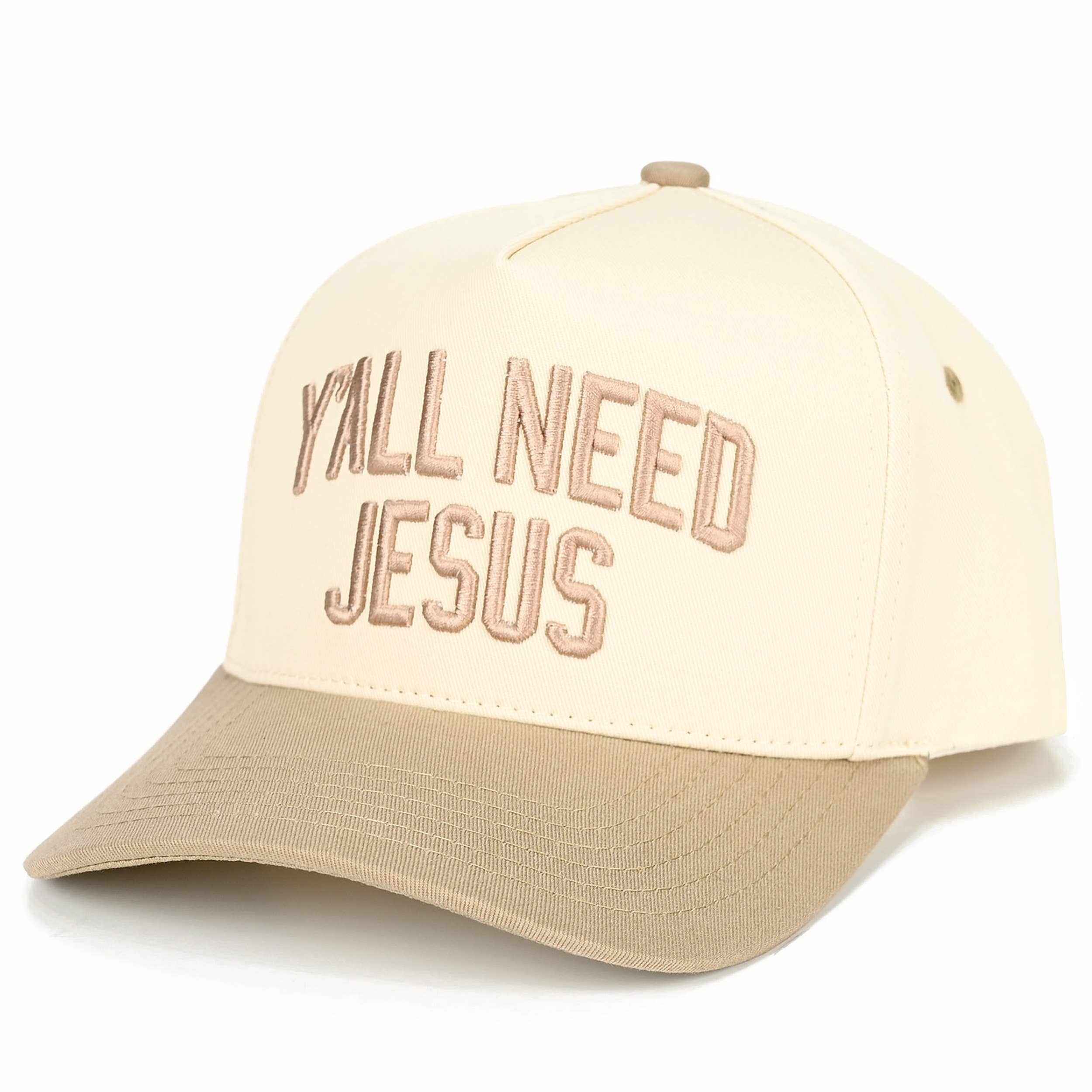 C.C Y'ALL NEED JESUS Embroidered Letter Two Tone Trucker Hat: Red