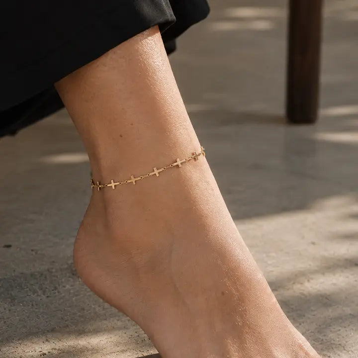 Tarnish Resistant Gold Cross Chain Anklet