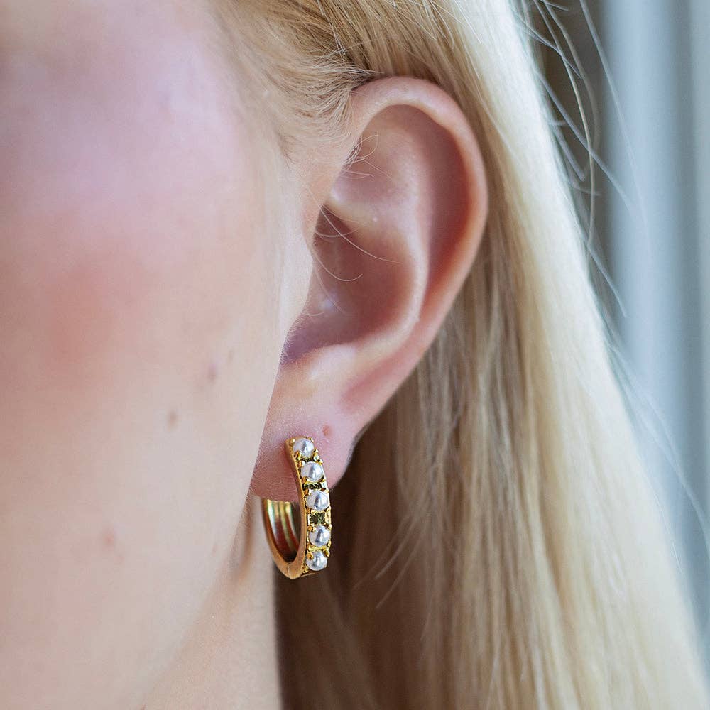 Gilded Gold Earrings-Pearl Hoops