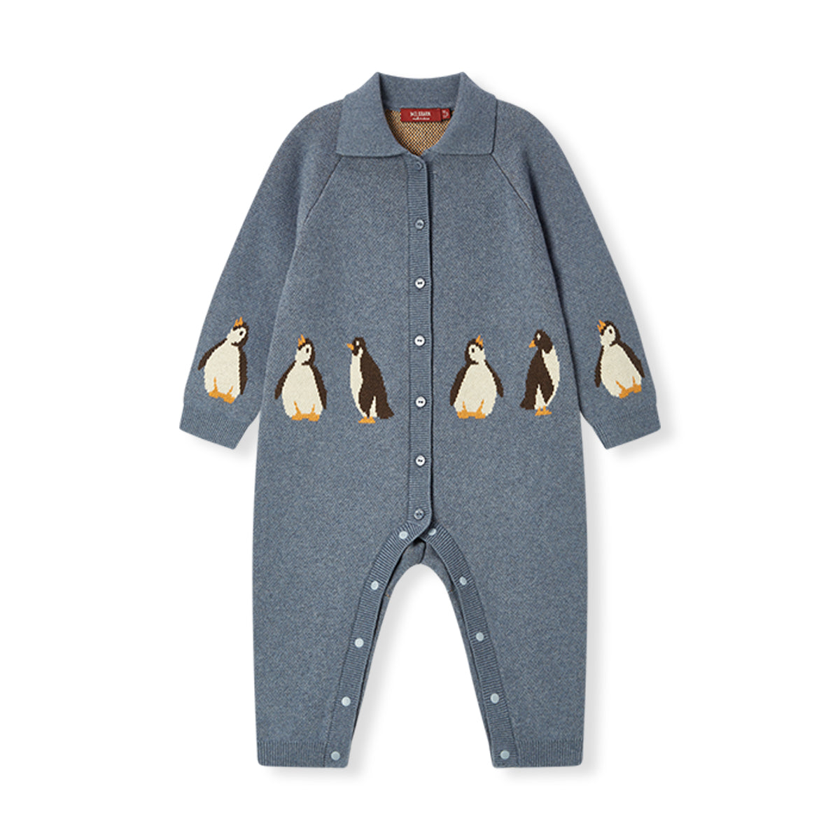 Knitted Collar Jumpsuit Penguin Family 3-6M, Milkbarn