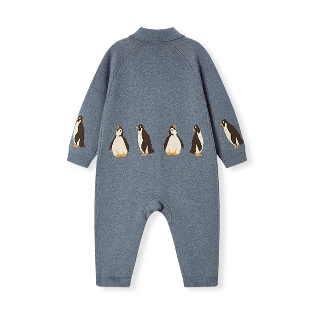 Knitted Collar Jumpsuit Penguin Family 3-6M, Milkbarn