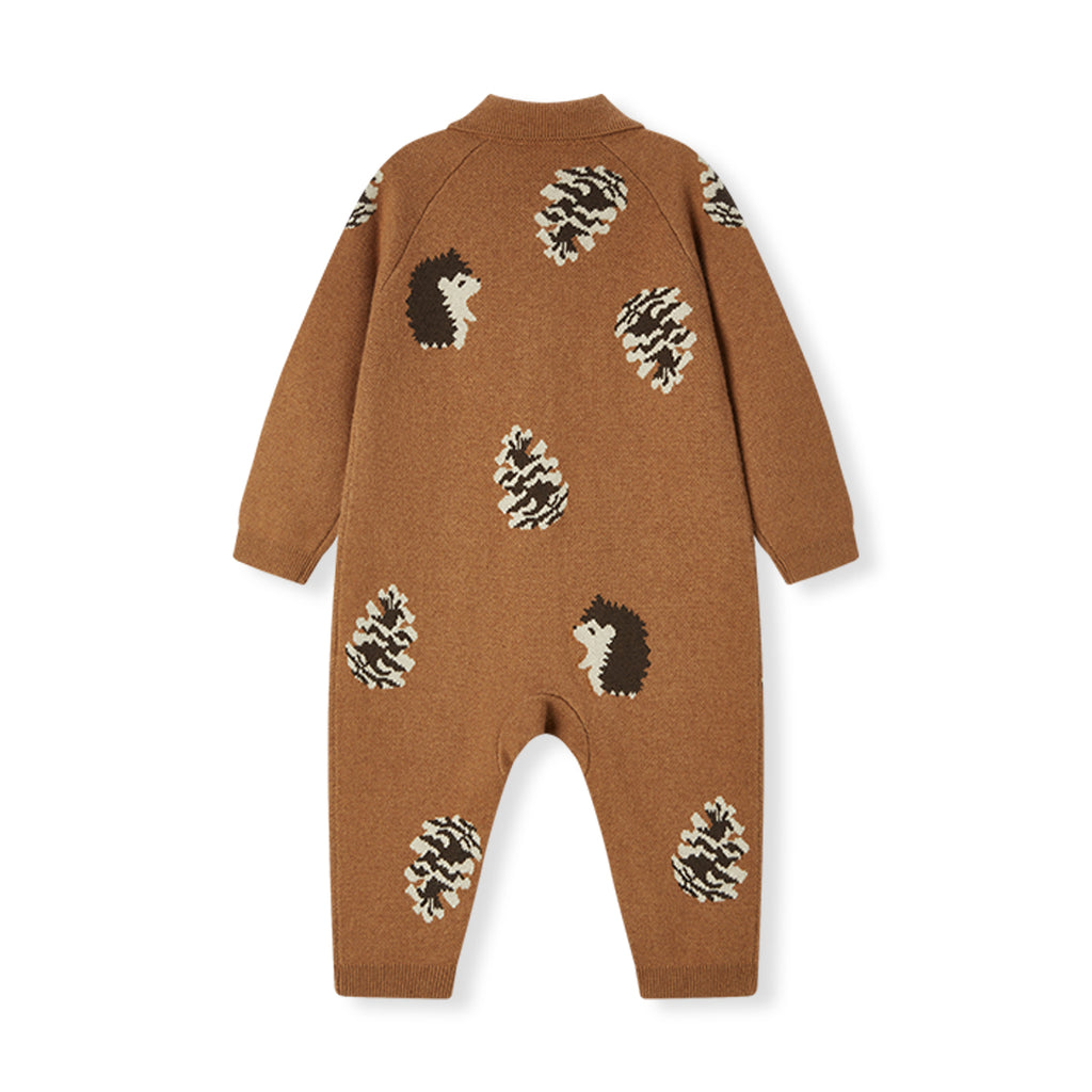 Knitted Collar Jumpsuit Pinecone & Hedgehog 3-6M, Milkbarn