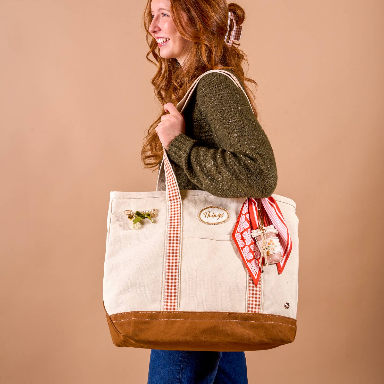 The Darling Canvas Tote Bag-Maple Gingham