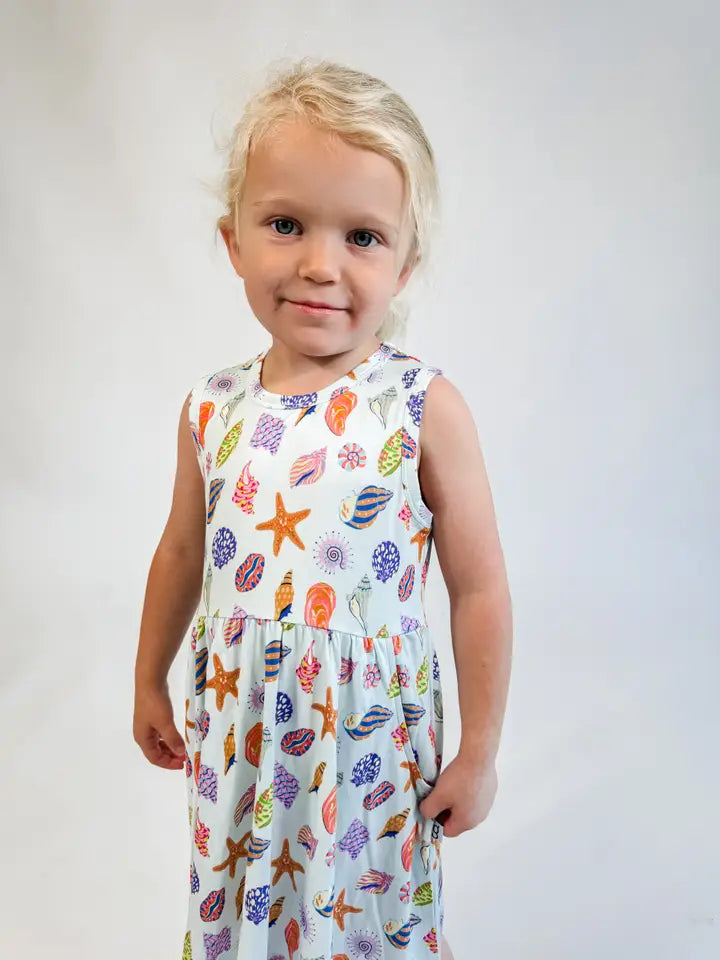 Beach Seashells - Sleeveless Pocket Dress (2T)