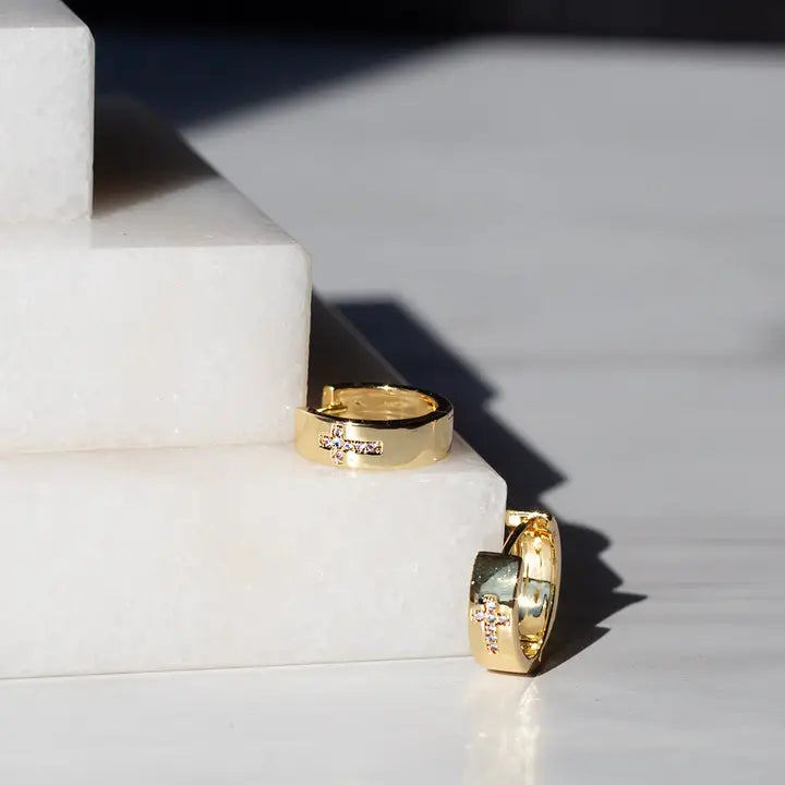 Gilded Earrings - Cross Hoops from Lenny & Eva
