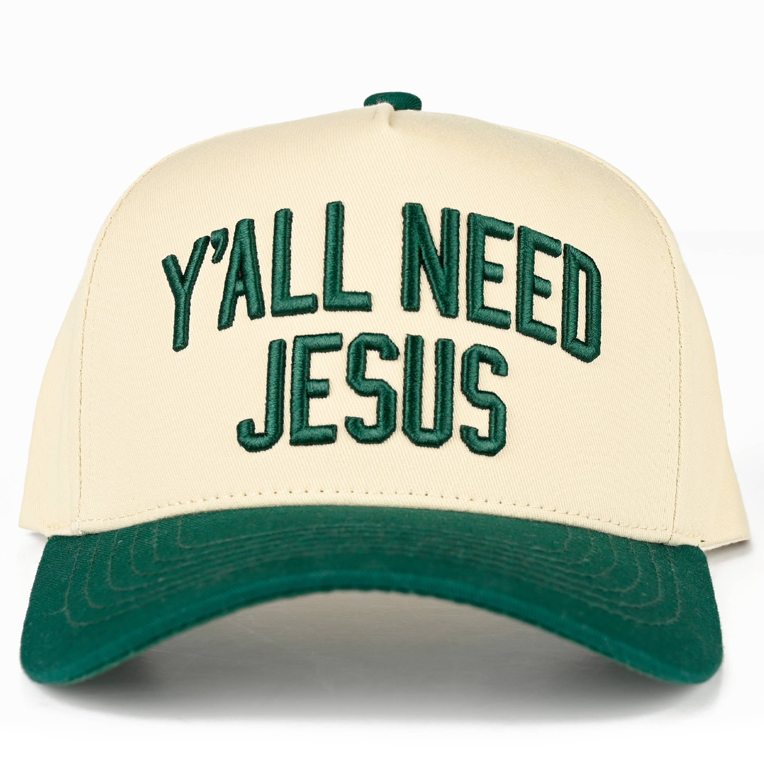 C.C Y'ALL NEED JESUS Embroidered Letter Two Tone Trucker Hat: Red