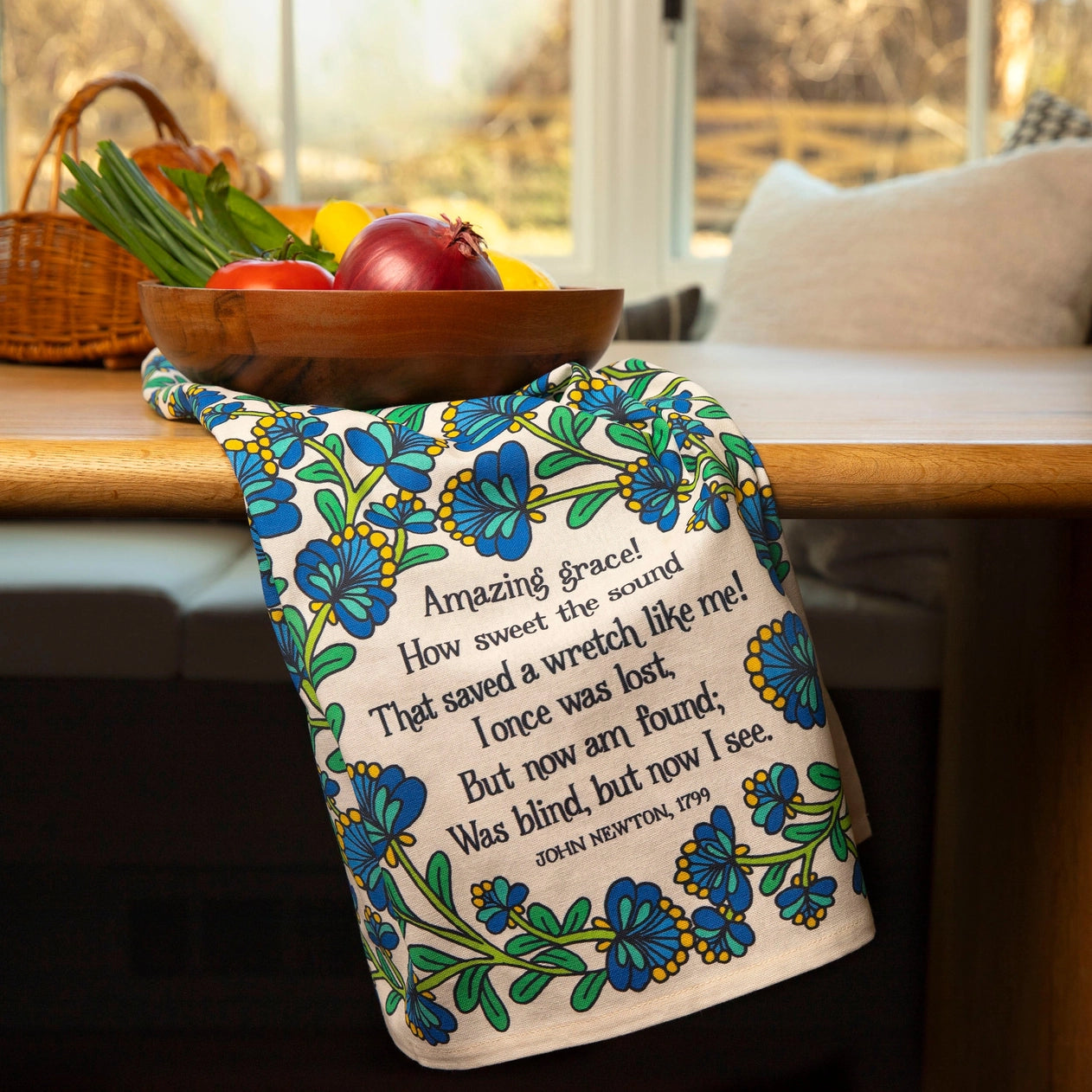 Amazing Grace Hymn Tea Towel - Full Color Cream