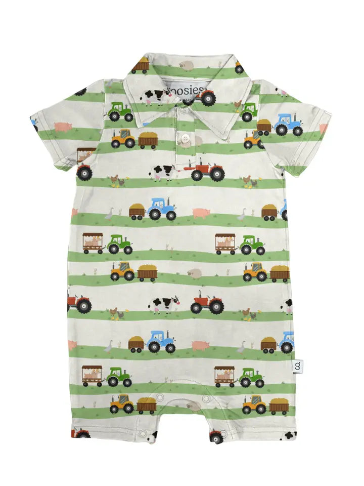 Farm Stripes - Short Sleeve Polo Romper