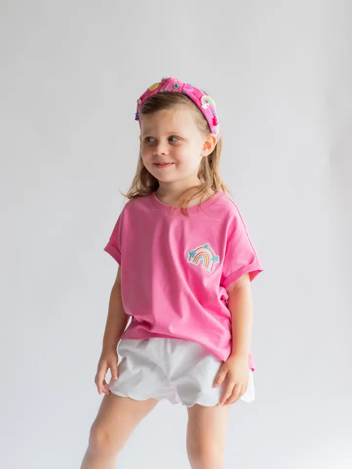 Xoxo By Magpies Embroidered Short Sleeve Rainbow Tee | Pink (Youth)