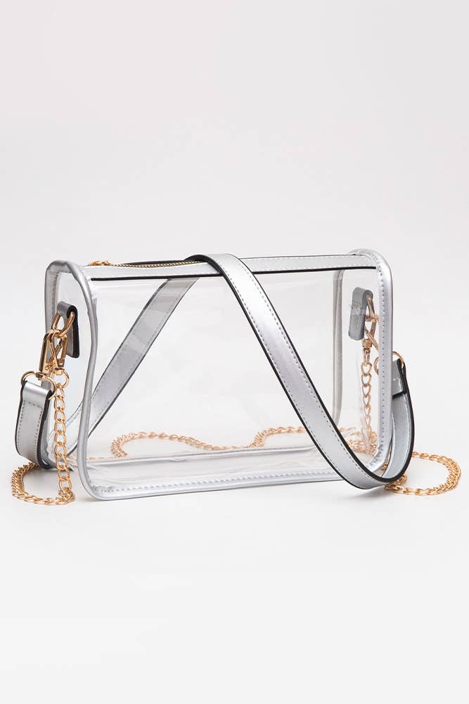 Clear Rectangle Stadium Concert Crossbody Bag: Red