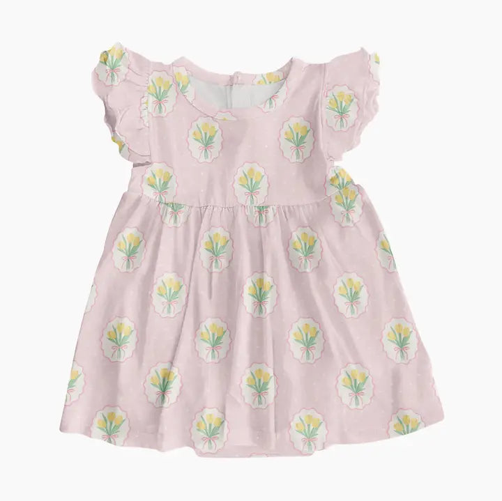 Fancy Tulips (Cottage Pink) Bodysuit Dress 6-12 mo
