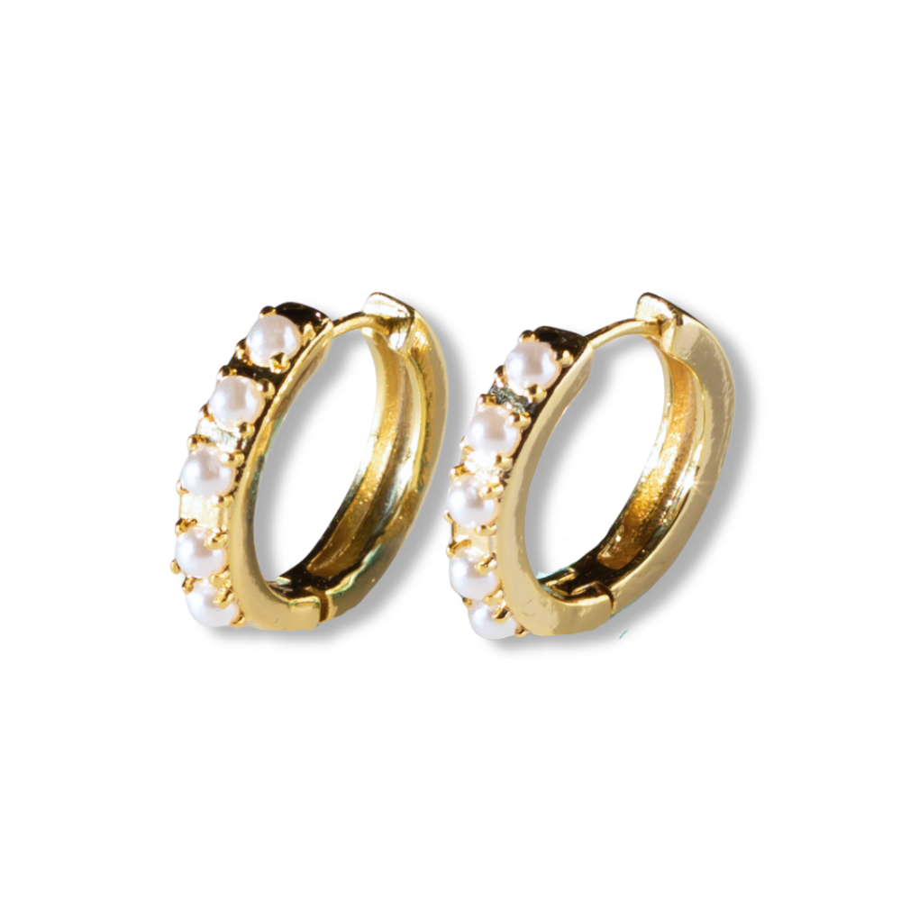 Gilded Gold Earrings-Pearl Hoops