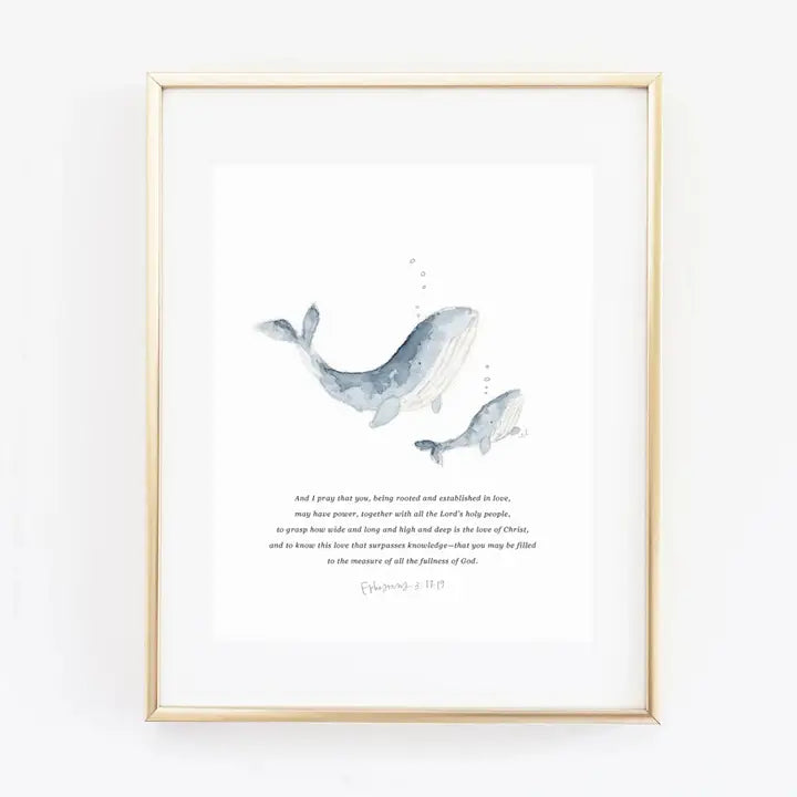 Ephesians 3:17-19 Mama + Baby Whale Scripture Print by Emily Lex