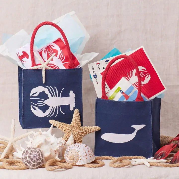 Whale Navy Itsy Bitsy Reusable Gift Bag Tote