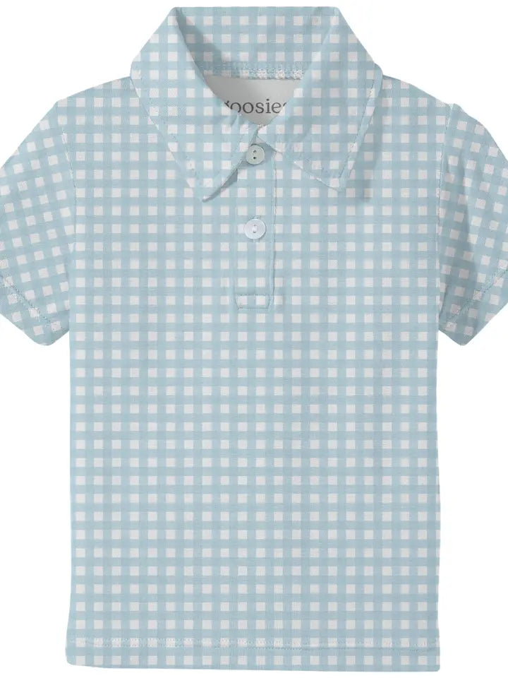 Blue Gingham Short Sleeve Polo Shirt