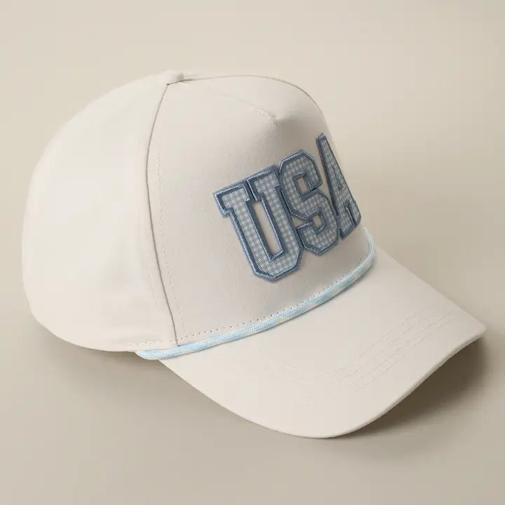 USA Gingham Embroidered Patch Rope Trucker Hat