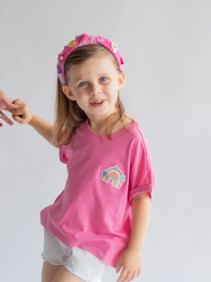 Xoxo By Magpies Embroidered Short Sleeve Rainbow Tee | Pink (Youth)