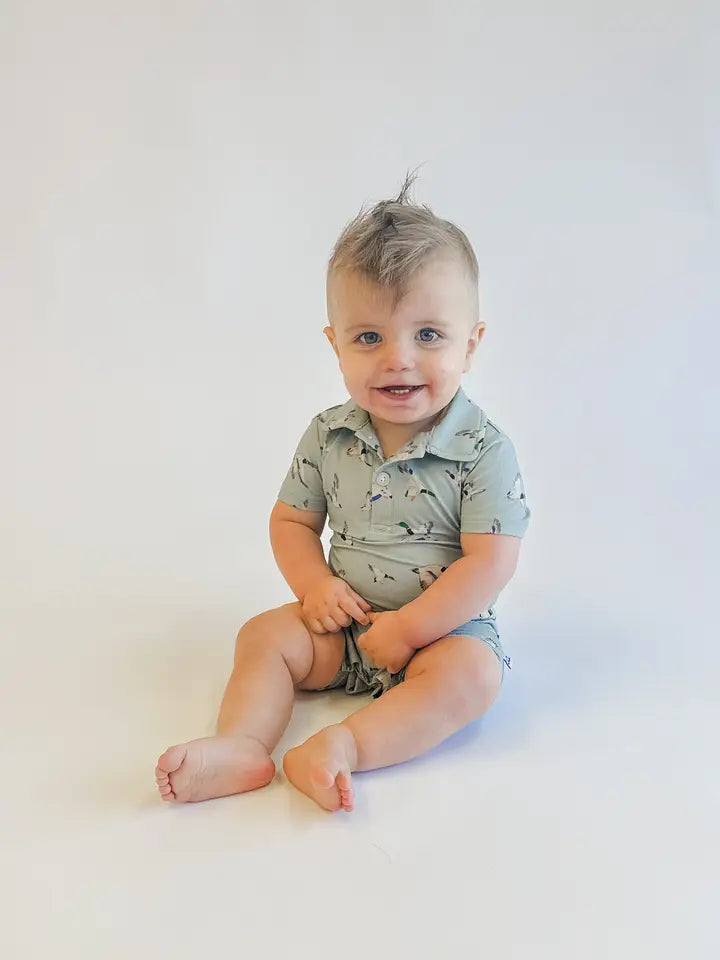 Mallard Ducks - Short Sleeve Polo Romper 3-6M