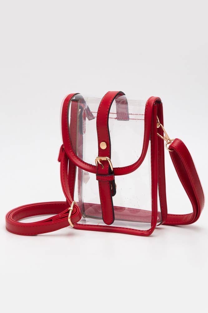 Clear Cross Body Stadium Concert Transparent Handbag: Red