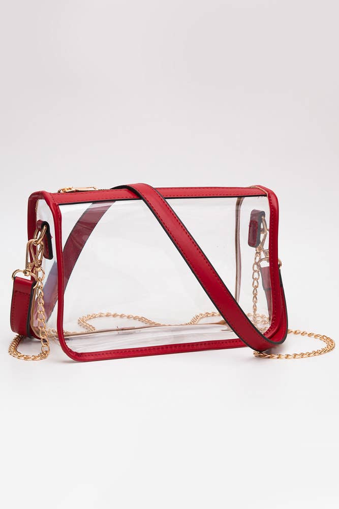 Clear Rectangle Stadium Concert Crossbody Bag: Red