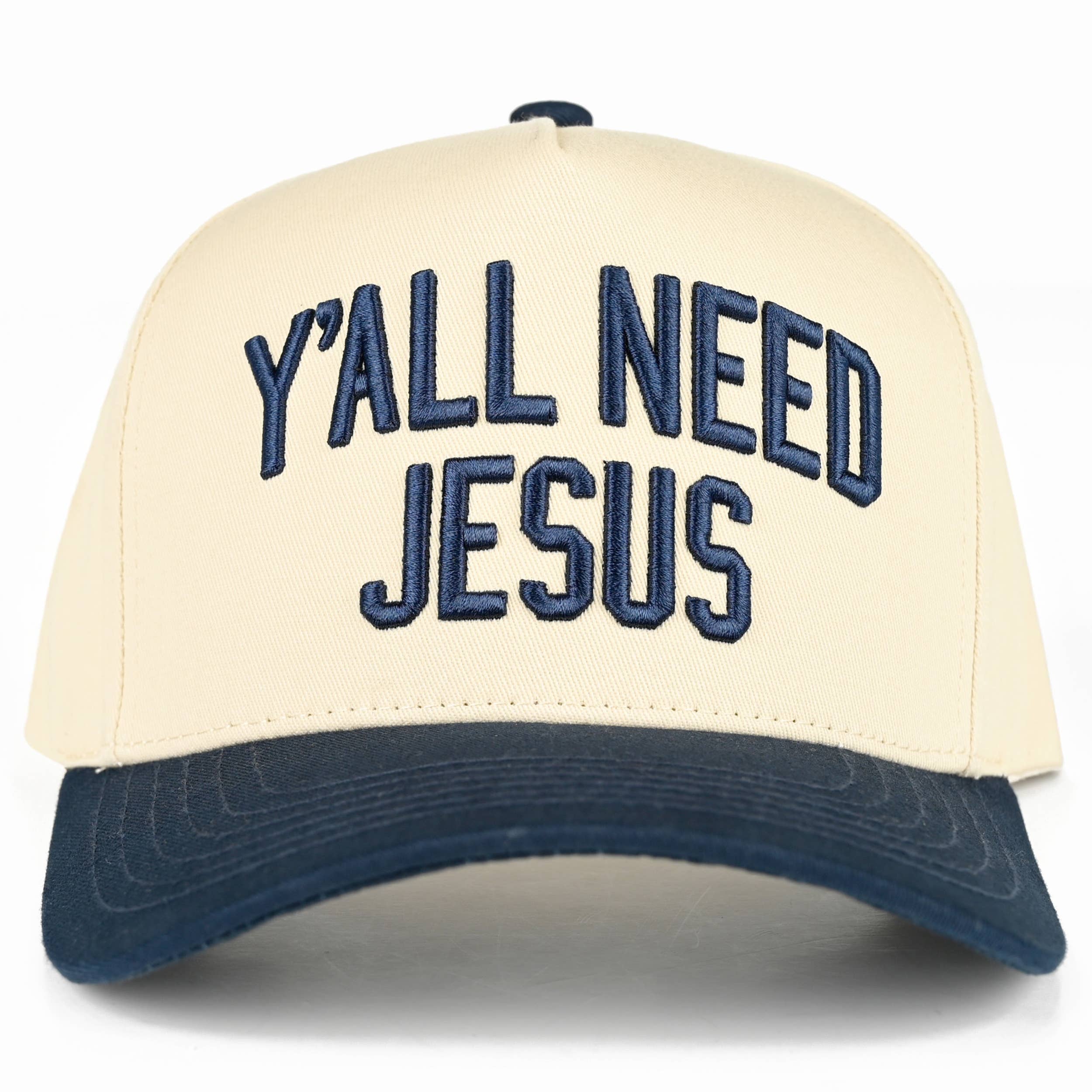 C.C Y'ALL NEED JESUS Embroidered Letter Two Tone Trucker Hat: Red