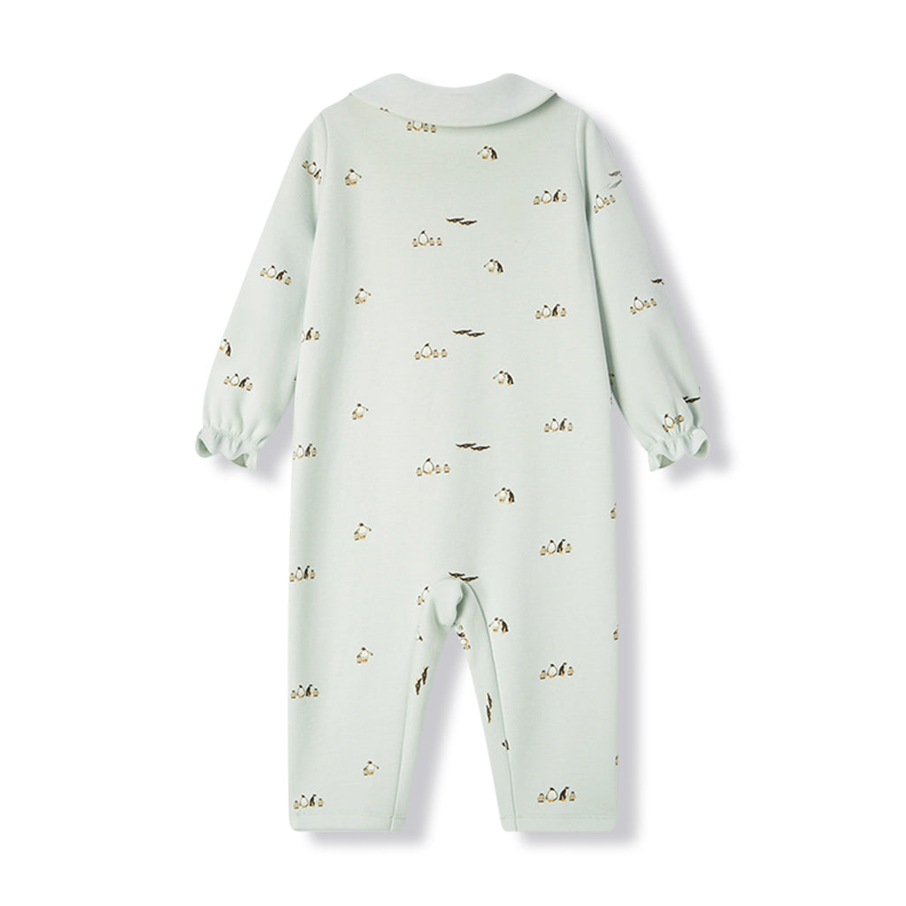 Lil’ Penguin Stretch Fleece Collar Jumpsuit, 3-6m, Milkbarn