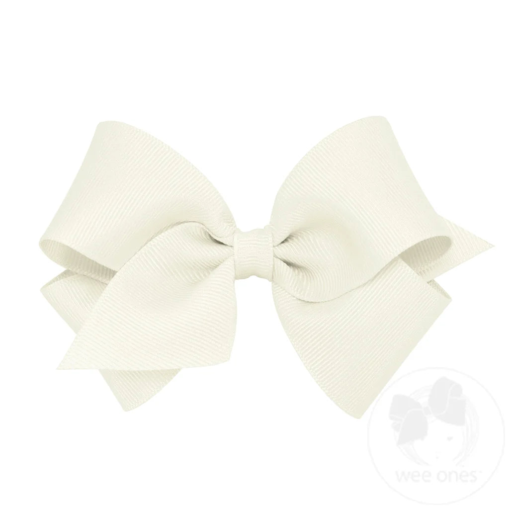 Small Classic Grosgrain Hair Bow (Plain Wrap) - Antique White