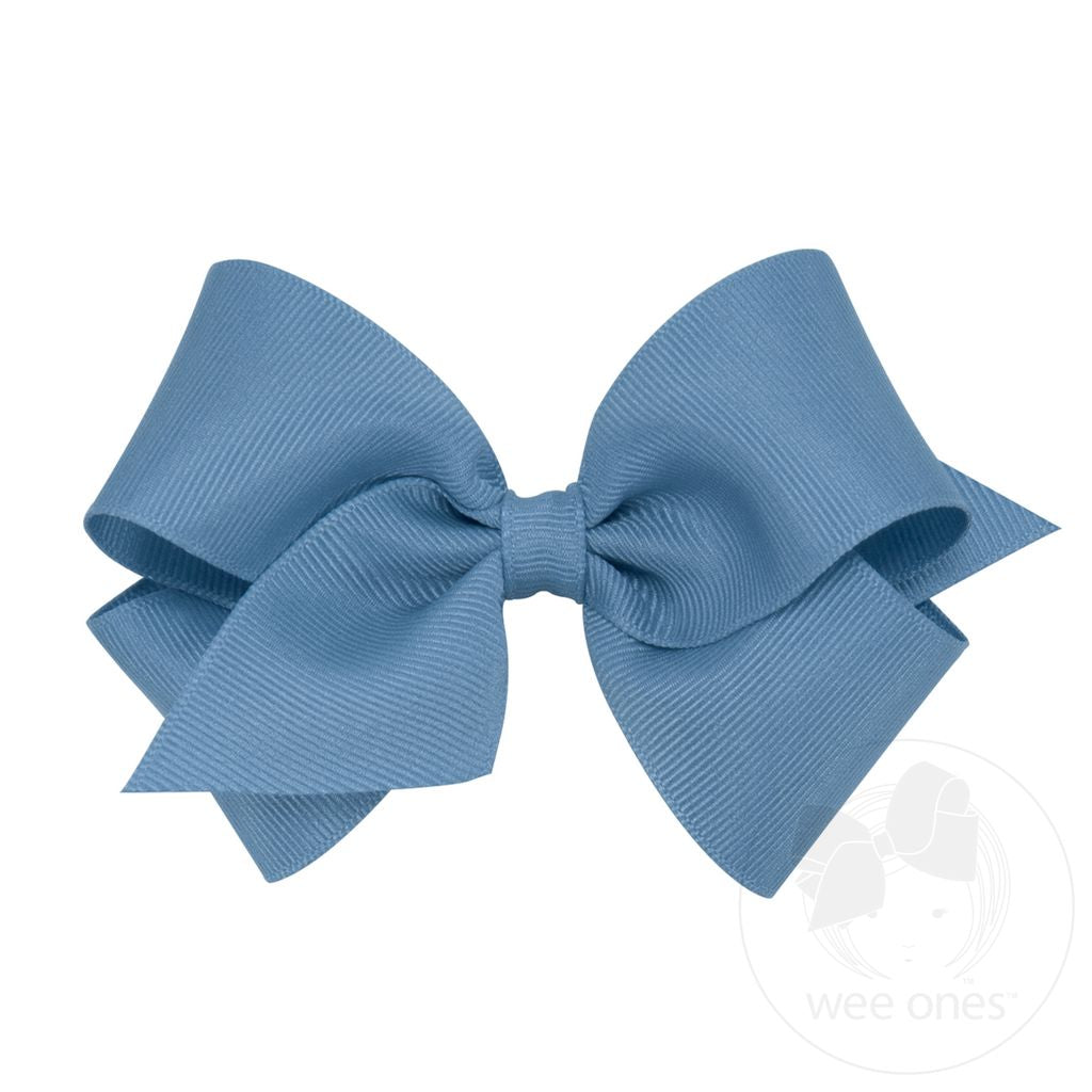 Small Classic Grosgrain Hair Bow (Plain Wrap) - Smokey Blue