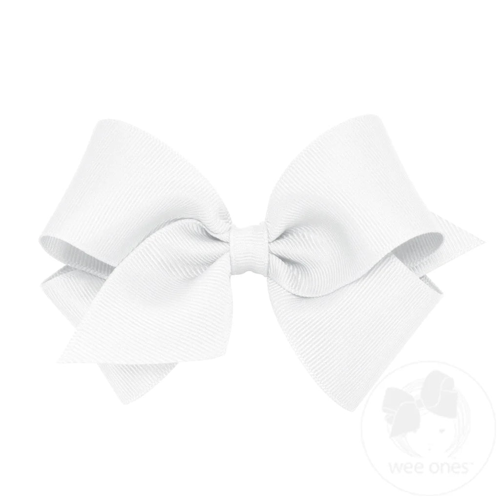 Small Classic Grosgrain Hair Bow (Plain Wrap) - White