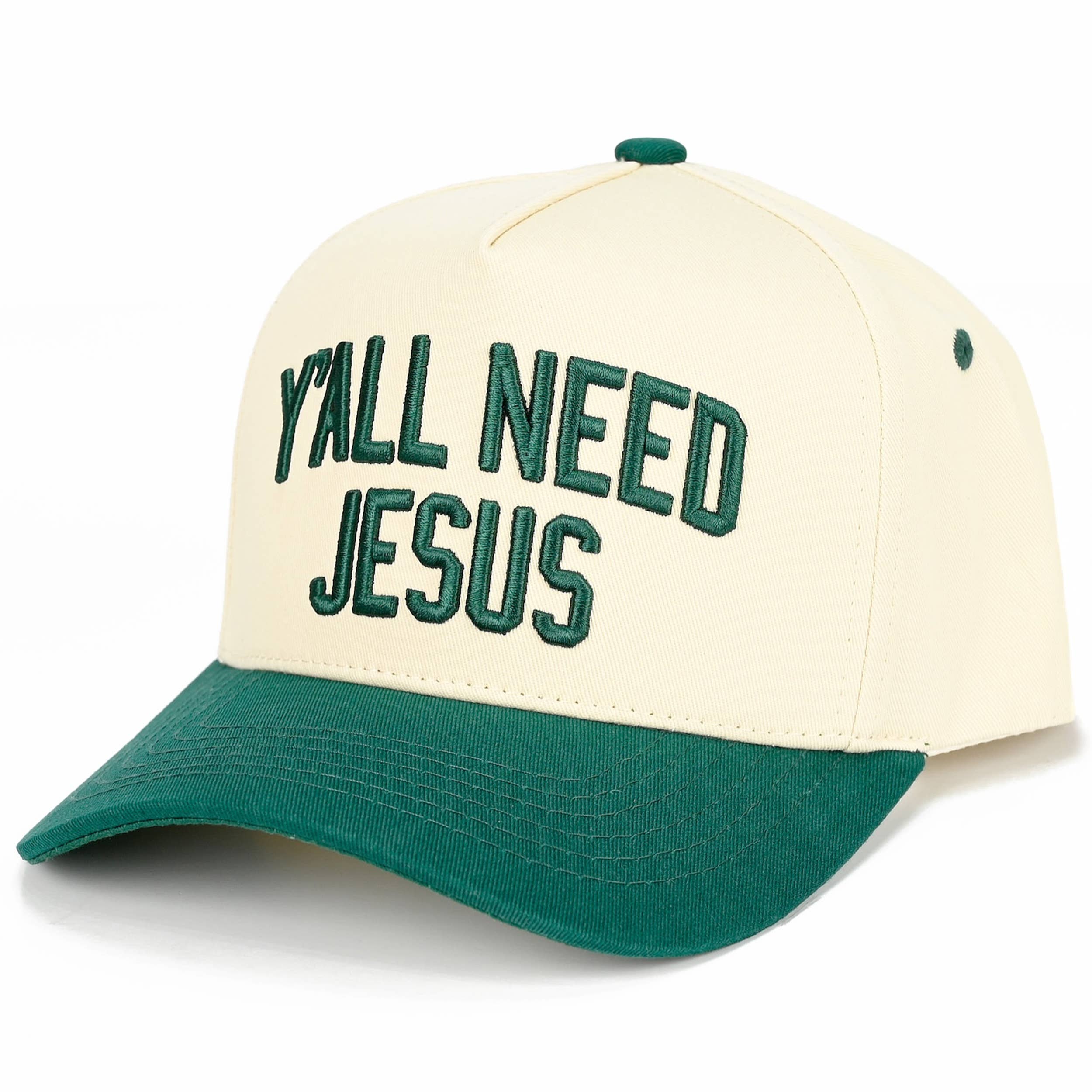 C.C Y'ALL NEED JESUS Embroidered Letter Two Tone Trucker Hat: Red