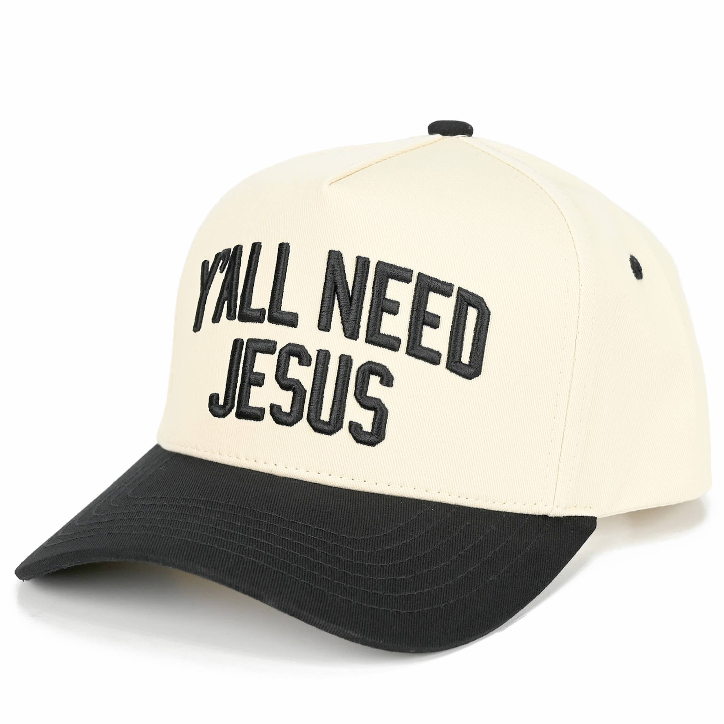 C.C Y'ALL NEED JESUS Embroidered Letter Two Tone Trucker Hat: Red
