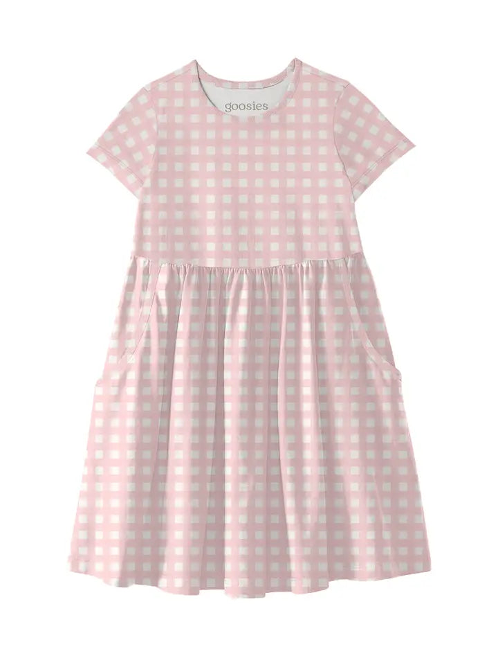 Pink Gingham Short Sleeve Dress