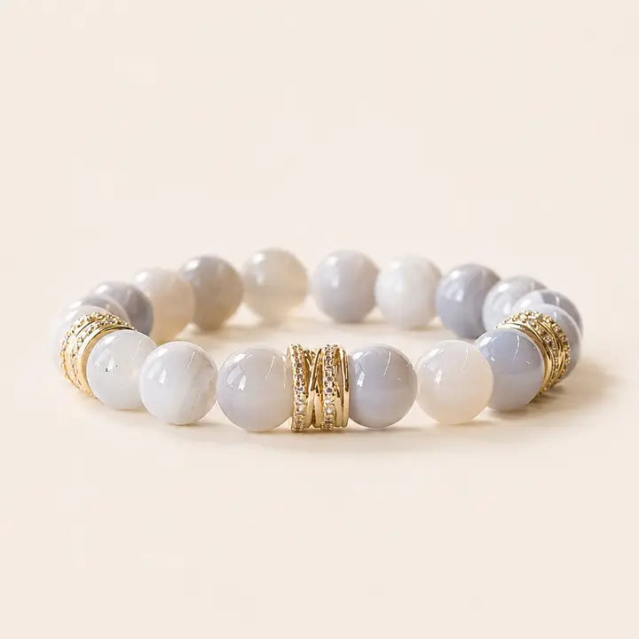Gemstone Bracelet-10mm-Gray Agate