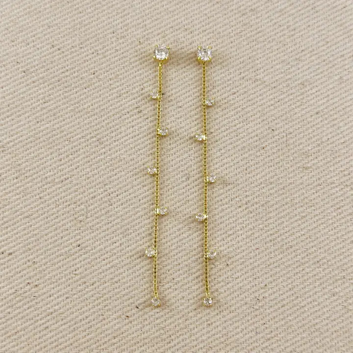 18k Gold Filled Scattered Cz Dangling Earrings