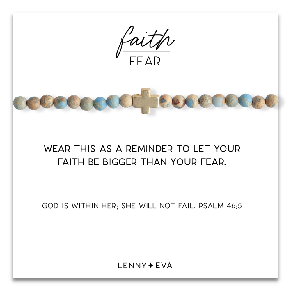 Faith Over Fear Cross Bracelet, 4mm-Blue Jasper
