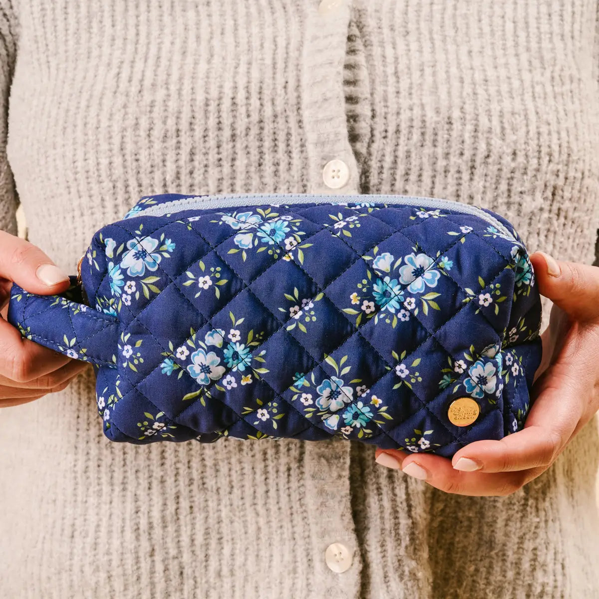 Essentials Quilted Cosmetic Pouch–Endless Daydream Navy