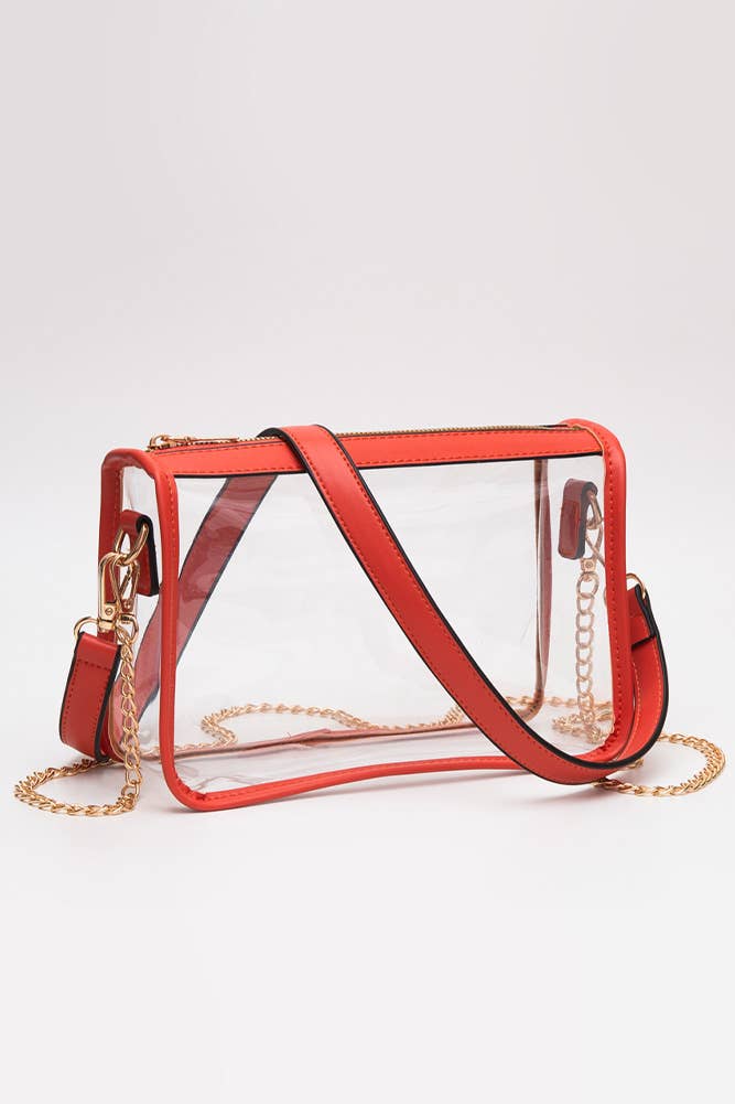 Clear Rectangle Stadium Concert Crossbody Bag: Red